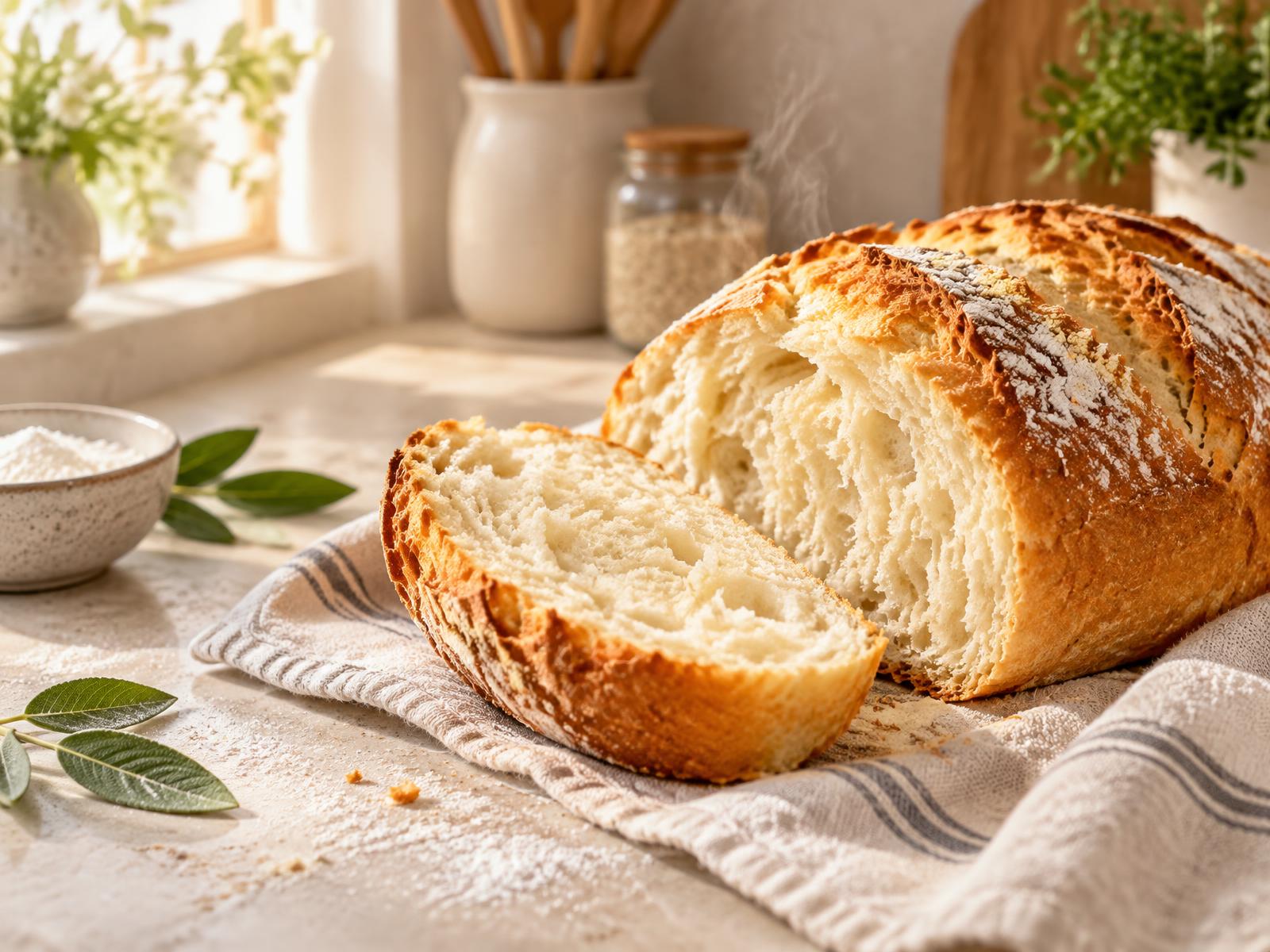 Pão sem glúten dourado e macio recém-assado
